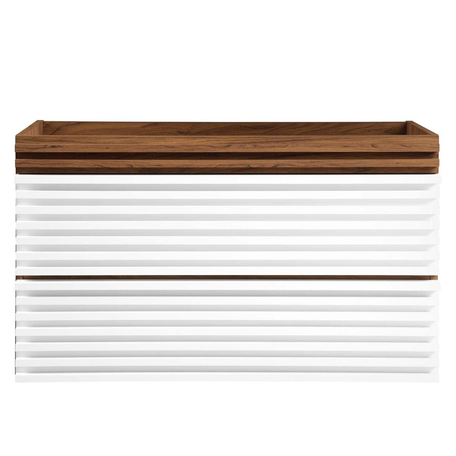 Modway Render 35″ MDF Wood Wall-Mount Bathroom Vanity Cabinet in White/Walnut