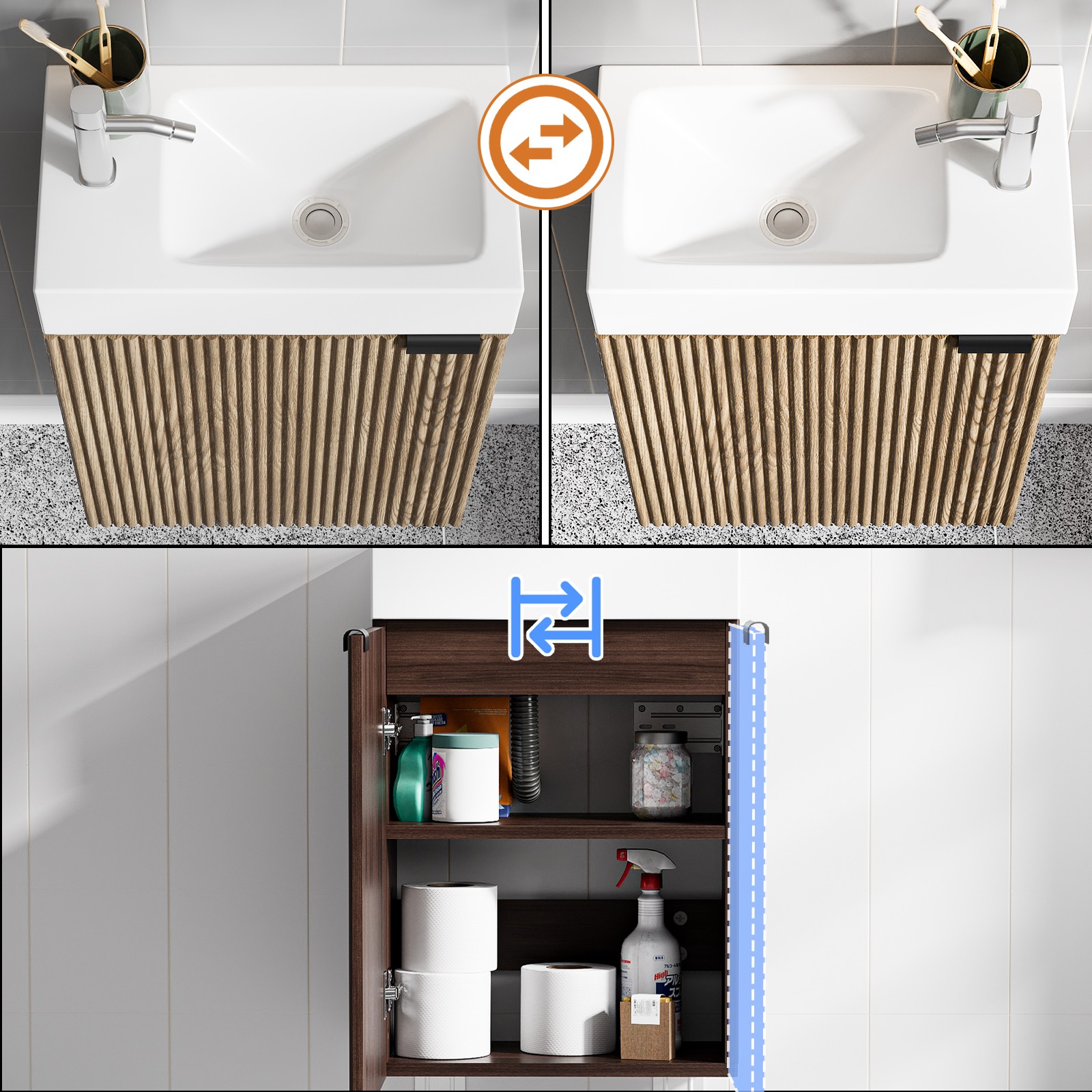 16″ Bathroom Vanity with Sink & Door Floating Cabinets Vanity for Small Space US