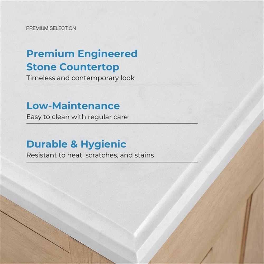 Pemberly Row 42″ Bathroom Vanity in Sahara Birch with White Countertop