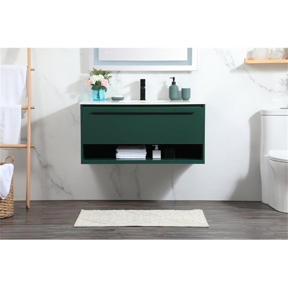 Elegant Decor Roman 40″ Aluminum Alloy MDF Single Bathroom Vanity in Green