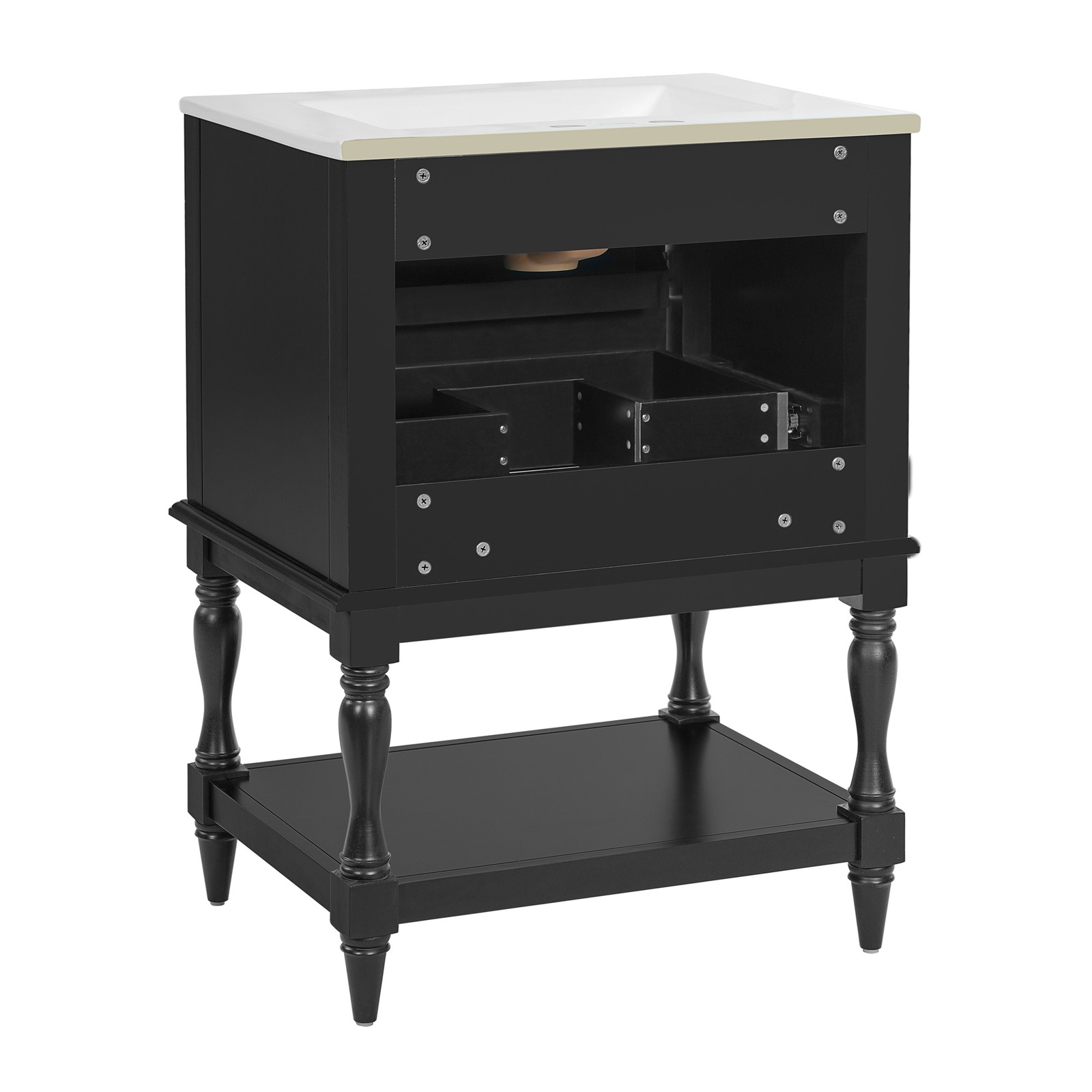 FUNIDEE 24″ Bathroom Vanity with Ceramic Sink Storage Cabinet w/ 2 Drawers Black