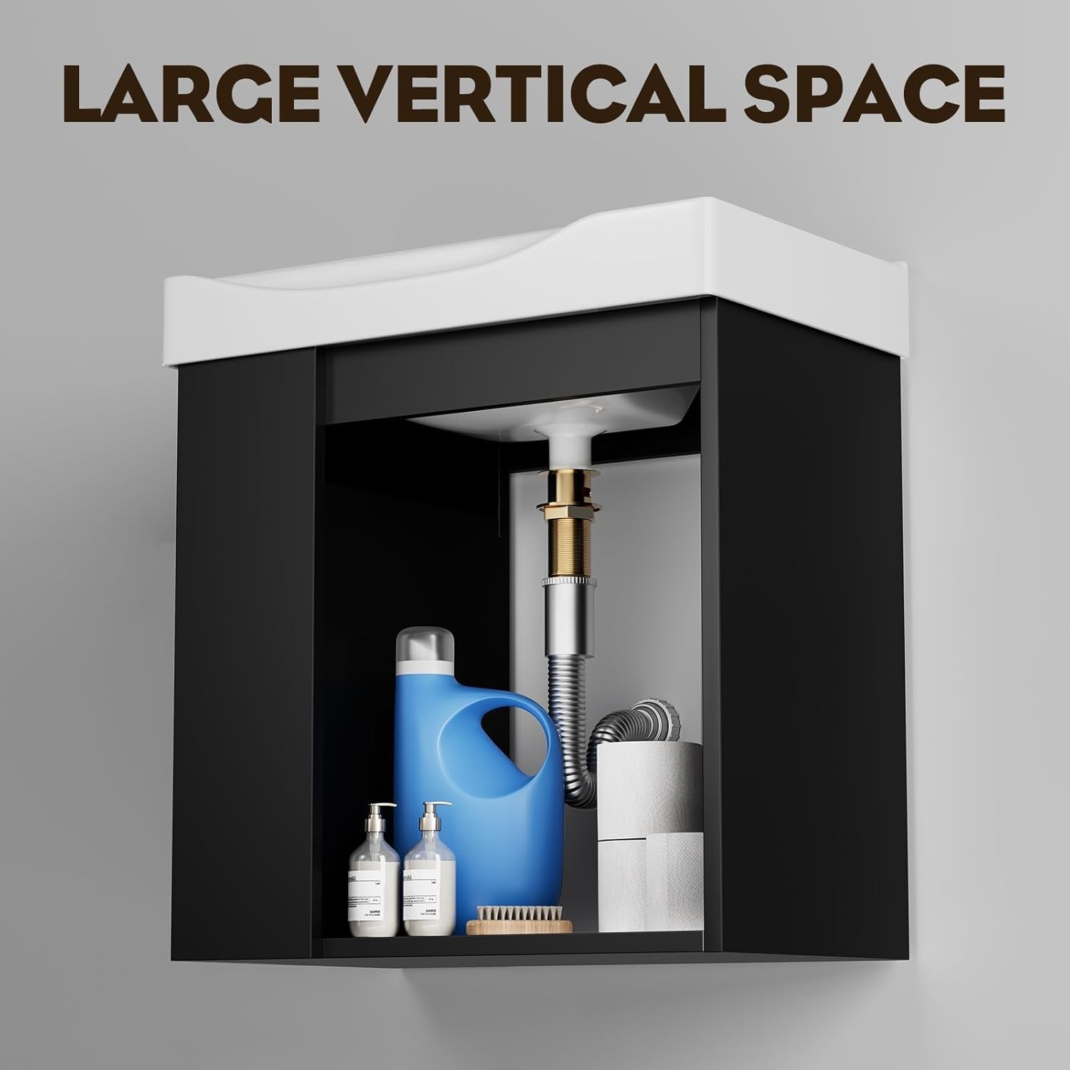 Compact Black Bathroom Vanity 20 Inch Floating Wall Mount Soft Close Door