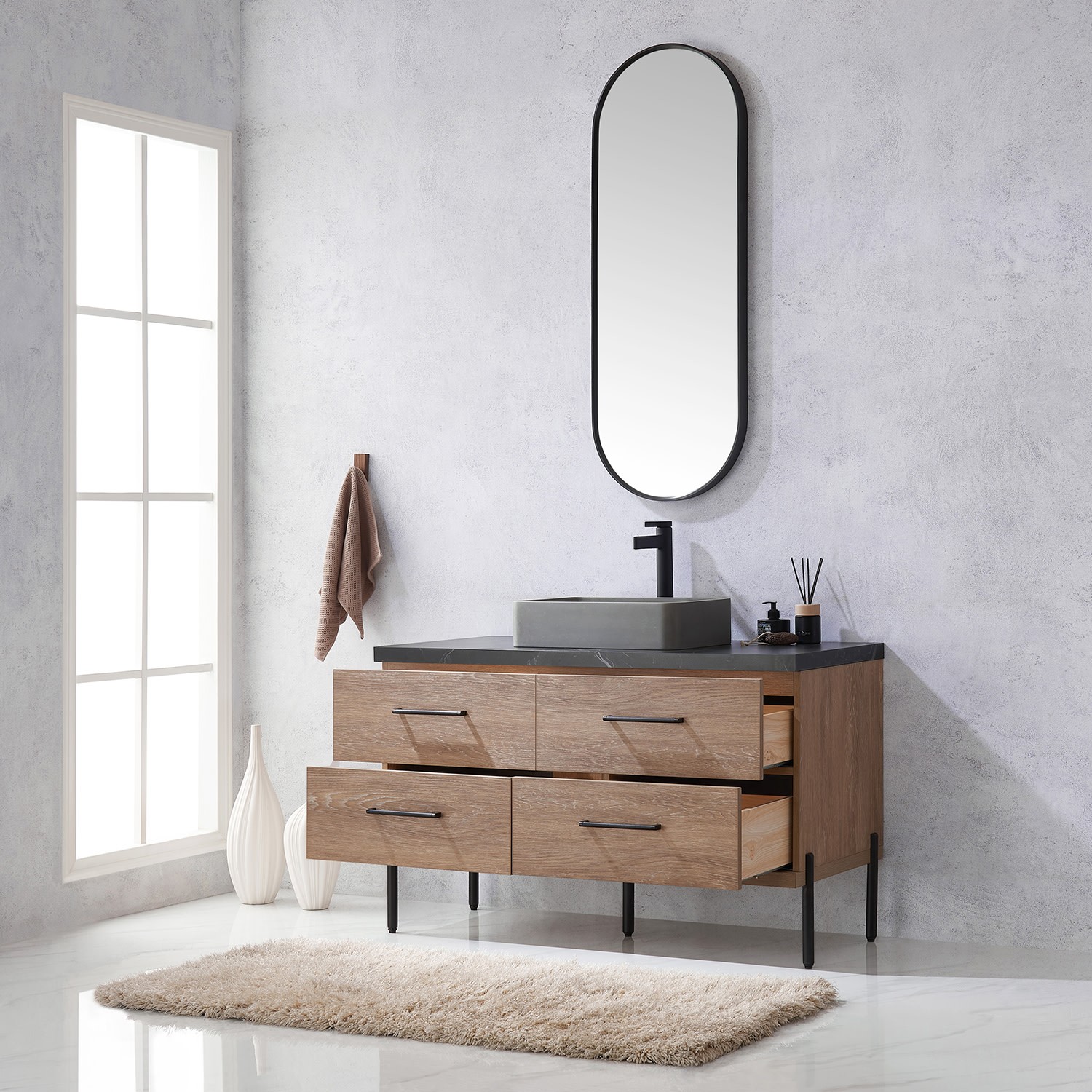 Miseno MV-705148S Trento 48″ – North American Oak / Black