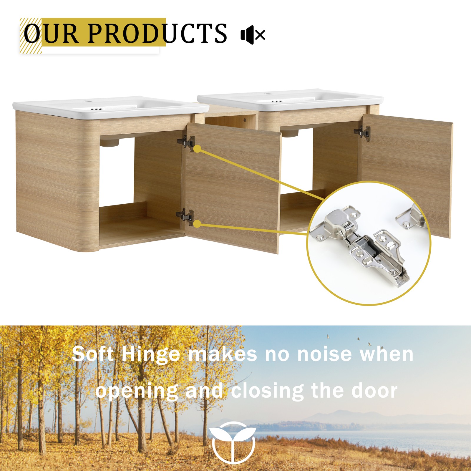 60in Plywood Wall-Mounted Bathroom Vanity W/ 2x White Ceramic Sink and Shelves