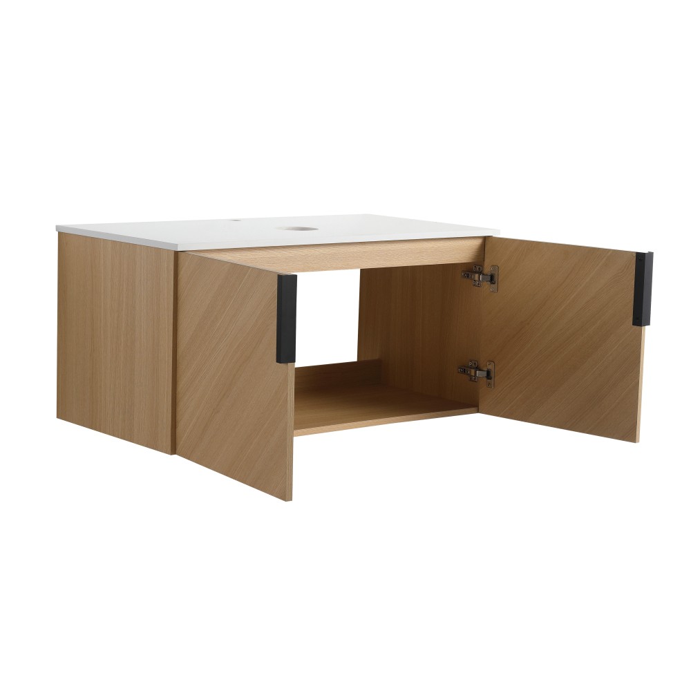 Vanity with Sink and Stone Countertop Features 2 Soft-Close Doors