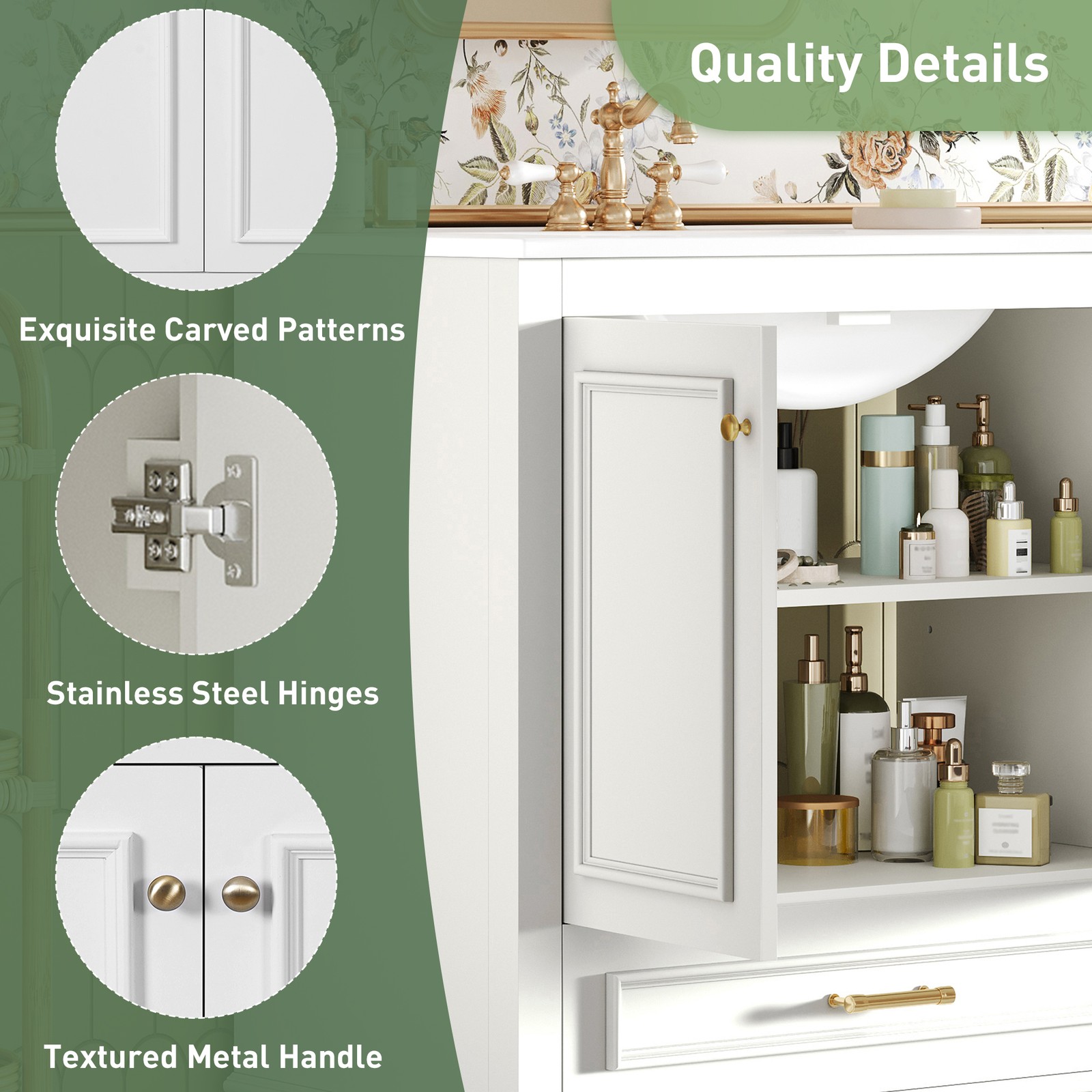 30″ Bathroom Vanity with Ceramic Sink & 2 Soft Closing Doors