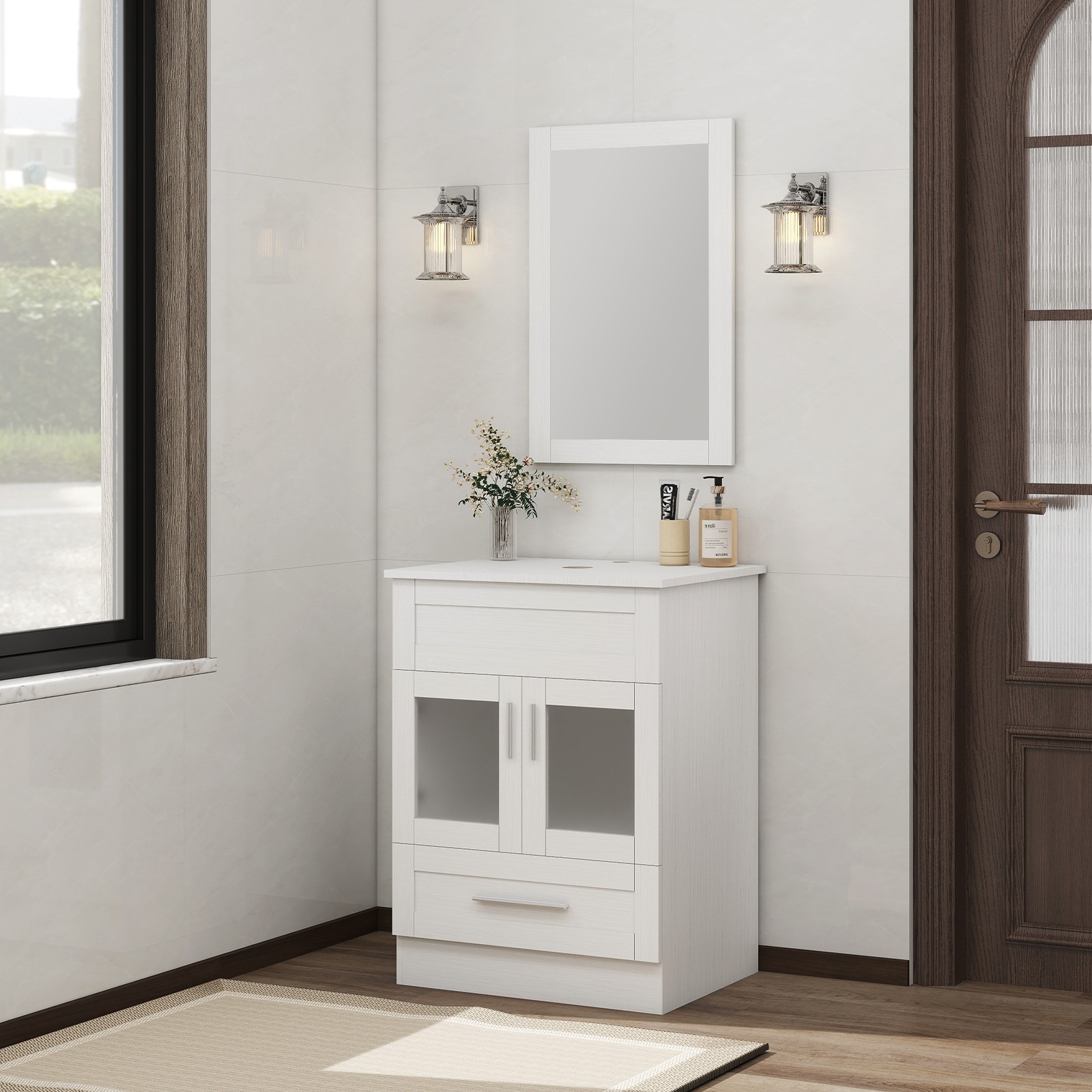 24″Bathroom Vanity All in One, Storage Cabinet, Mirror & Drawers