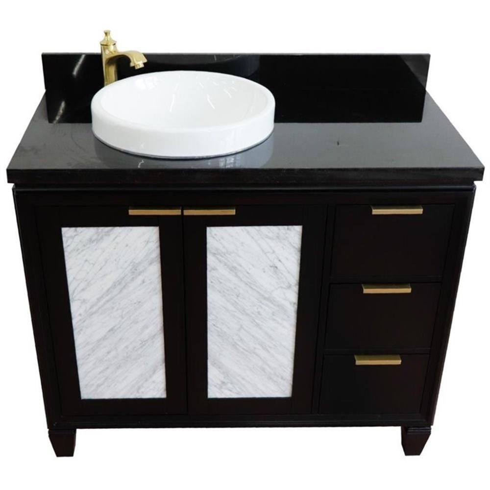 Trento 43″ Solid Wood Vanity with Left Round Sink in Blue/Black Galaxy