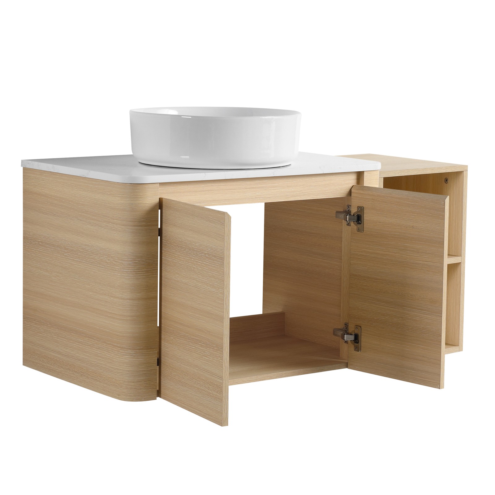 42in Plywood Floating Bathroom Vanity W/White Ceramic Basin Sink Storage Shelves