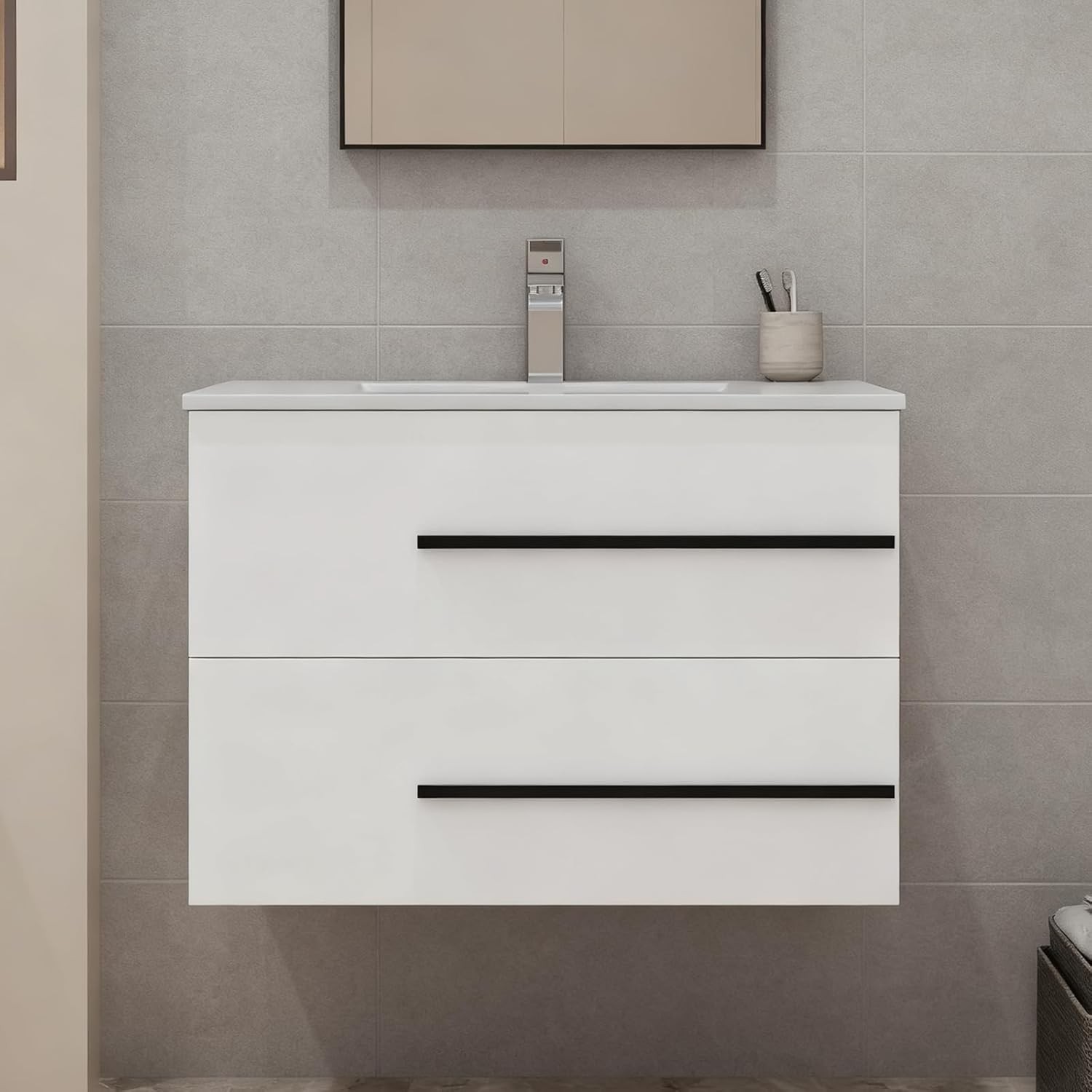30 inch Floating Bathroom Vanity with Sink, Space Saving Fluted Design