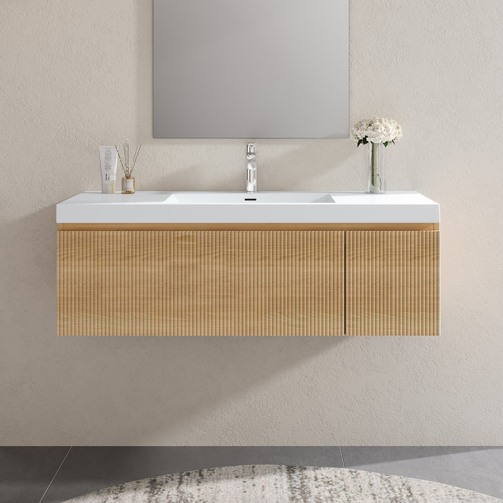 48″ Wall Mounted Bathroom Vanity w/Sink, Floating Vanity Cabinet, Drawer, Door