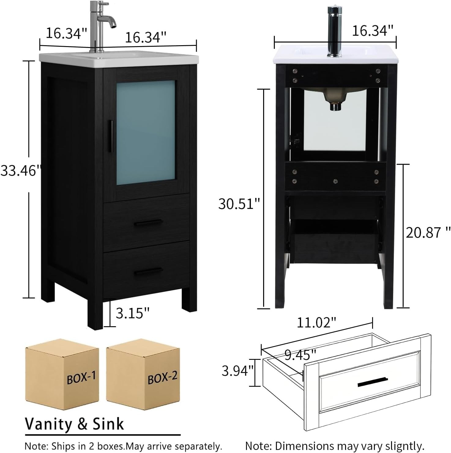 16 Inch Modern Bathroom Vanity with Sink, Single Bathroom Cabinet Vanity for
