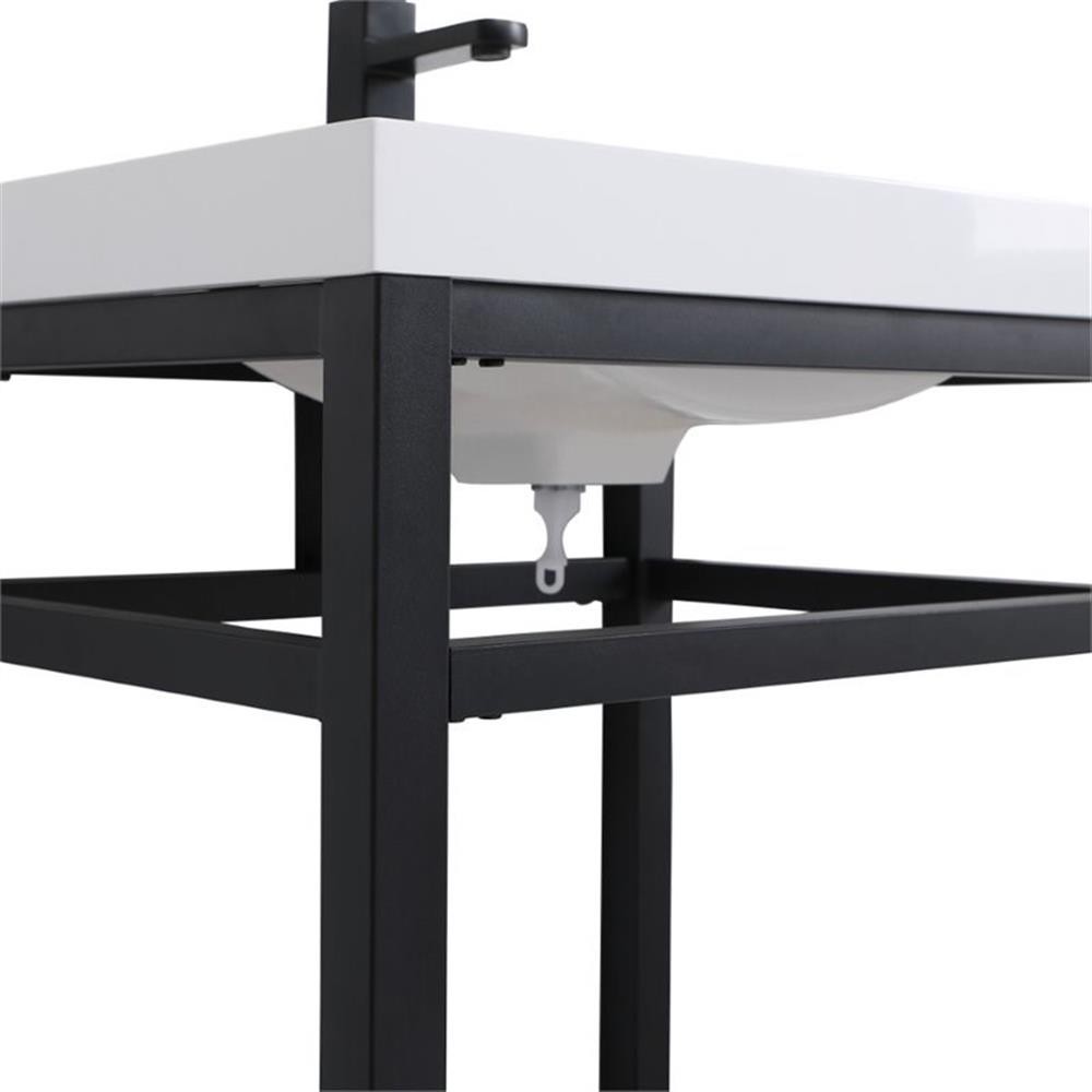 Pemberly Row 24″ Single Resin Top Metal Bathroom Vanity in Black