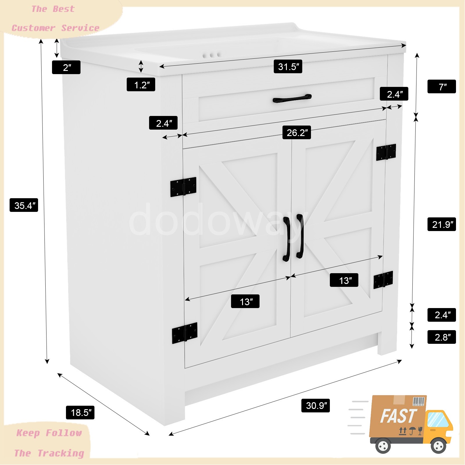 31” Whtie Bathroom Vanity with Ceramic Sink Combo, Abundant Storage Cabine