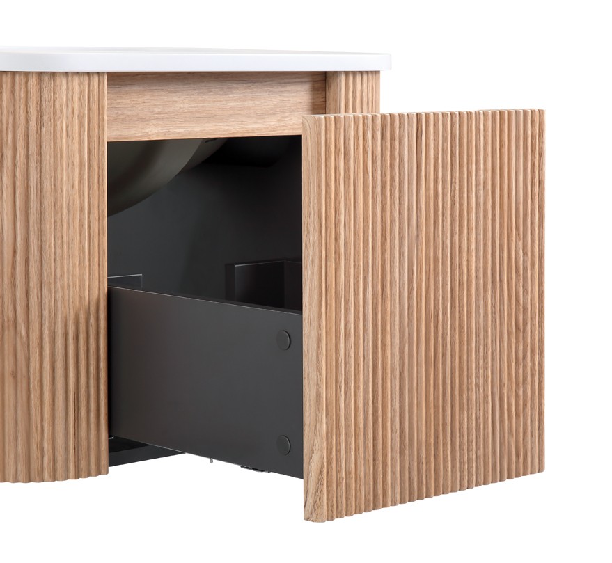 24″ Wall Mounted Bathroom Vanity with Sink Curved Design Wood Finish