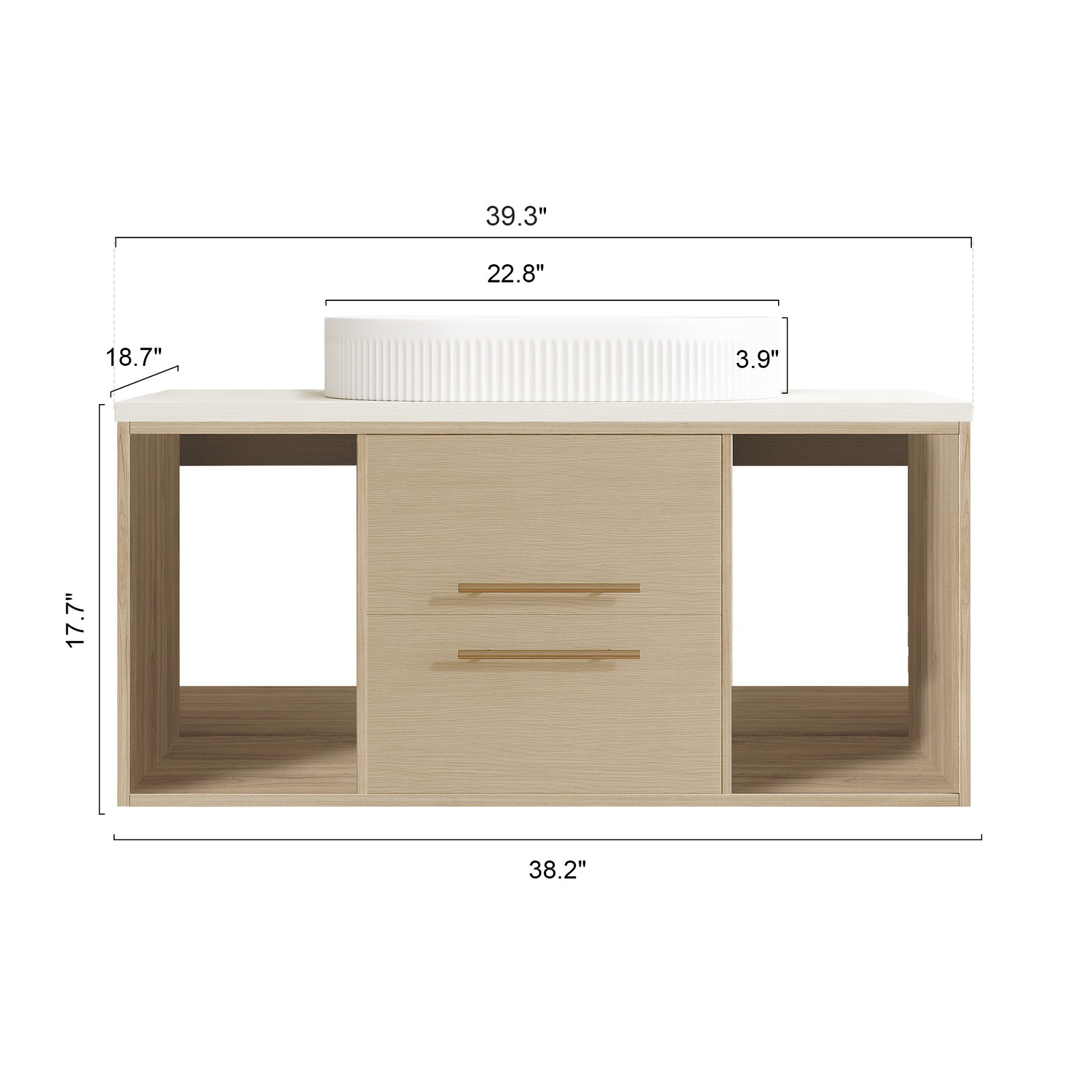 Modern 39.3 Wall-Mounted Bathroom Vanity with Oval Ceramic Sink Floating Vanity