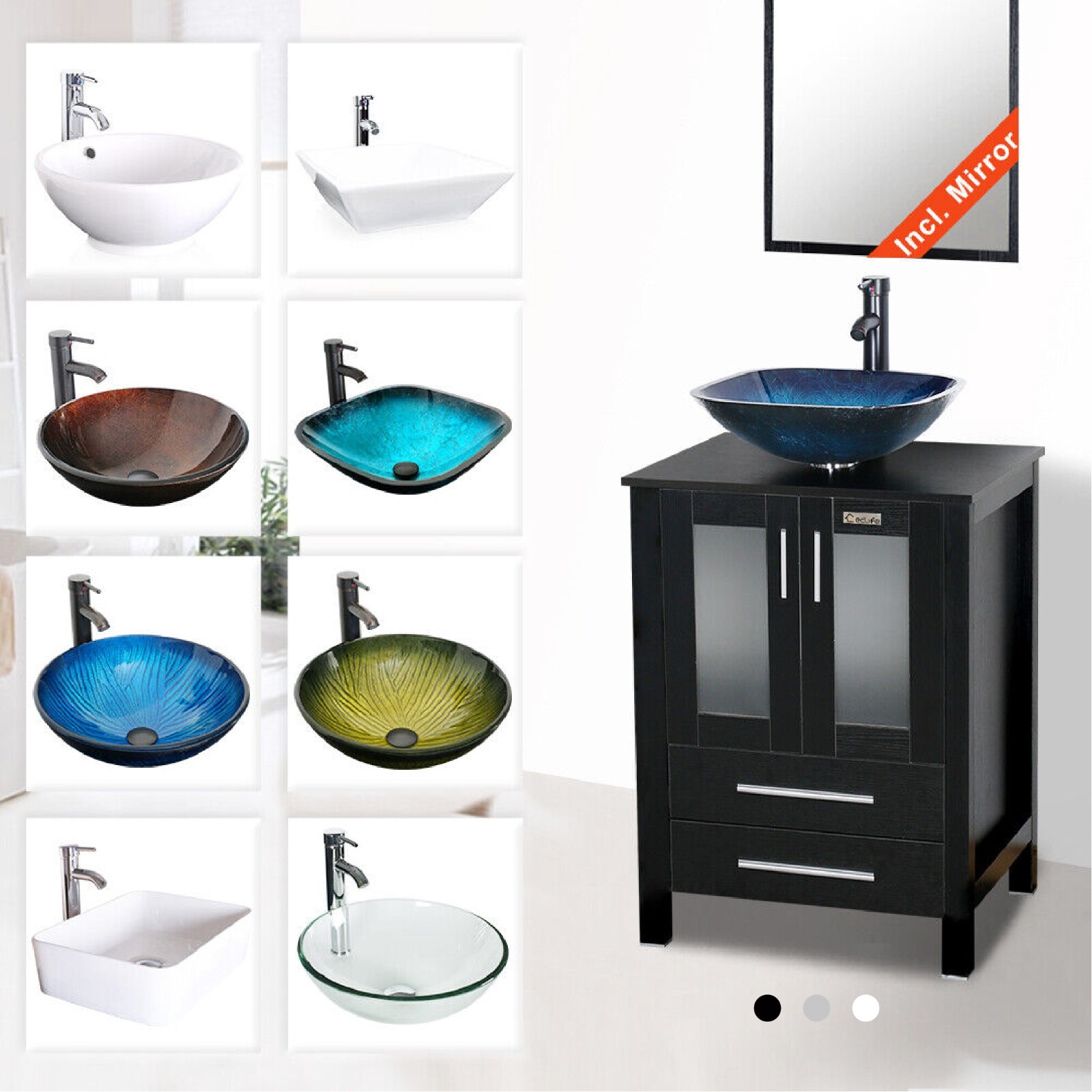 24 in Bathroom Vanity Set With Vessel Sink top Cabinet Faucet Combo No Mirror
