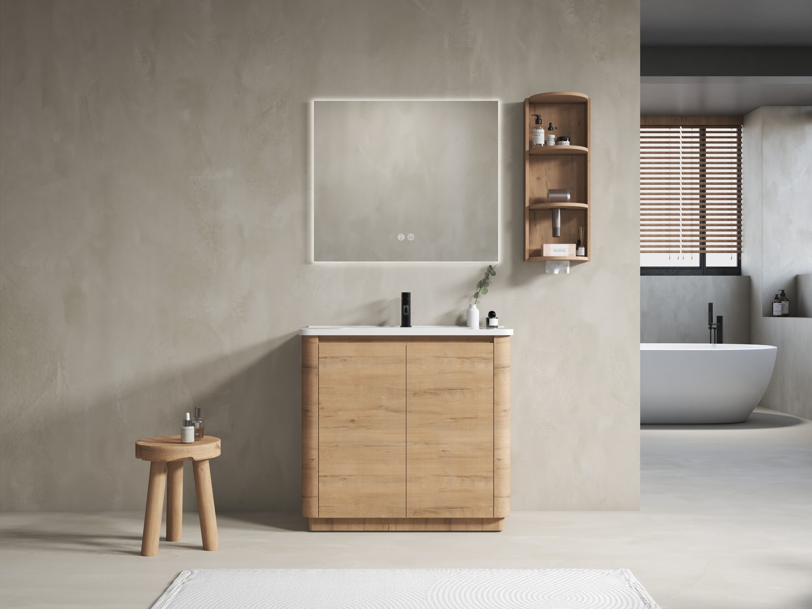 36 inch Freestanding Bathroom Vanity Cabinet W/ Ceramic Sink Basin Storage Rack