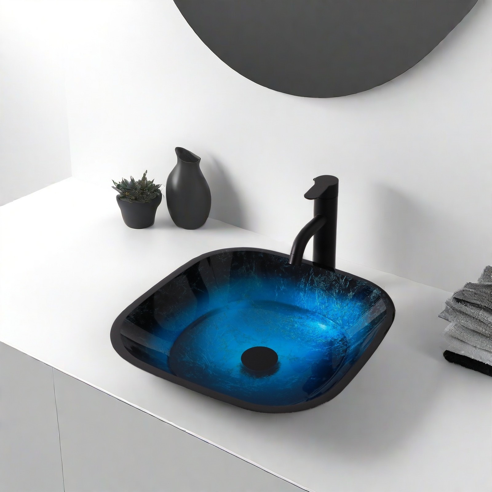 Bathroom Artistic Tempered Glass Vessel Bathroom Sink w/Faucet & Pop-up Drain