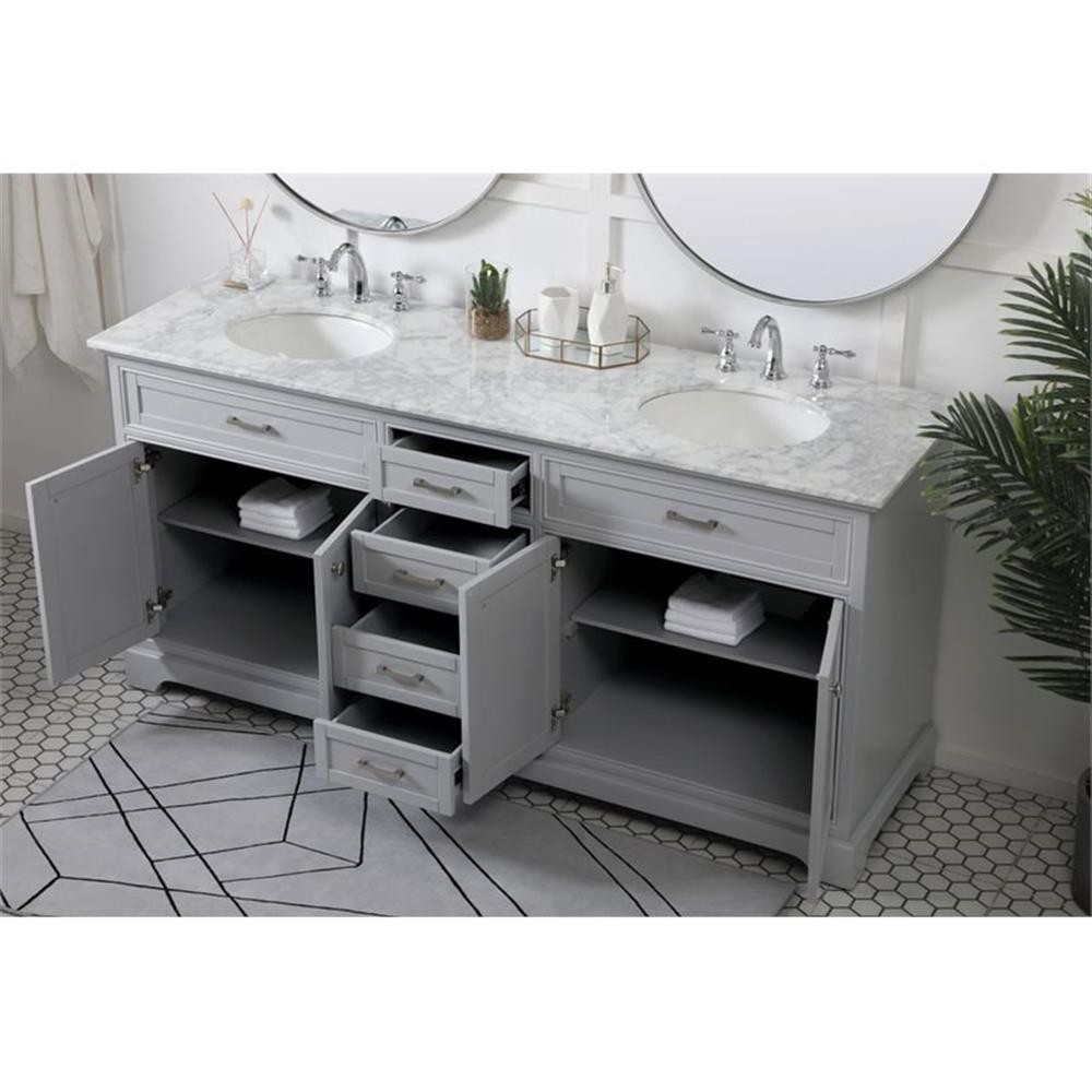 Elegant Decor Americana 72″ Metal MDF Marble Double Bathroom Vanity in Gray