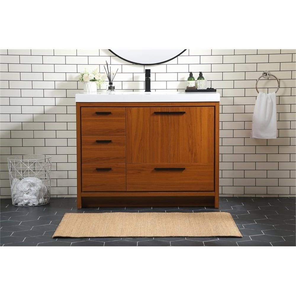 Pemberly Row 42″ Aluminum Alloy and MDF Single Bathroom Vanity in Teak
