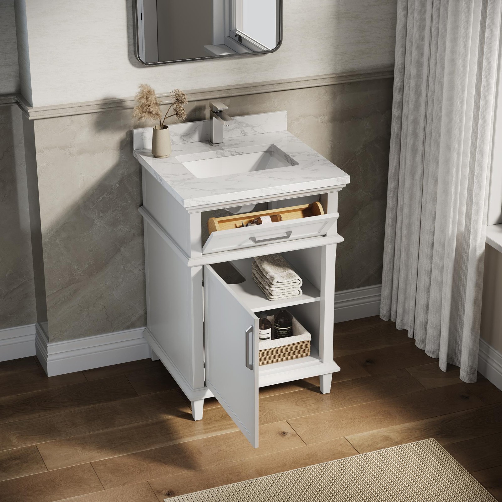HOROW 24 Inch Bathroom Vanity with Sink, Free Standing Single Basin Vanity Set