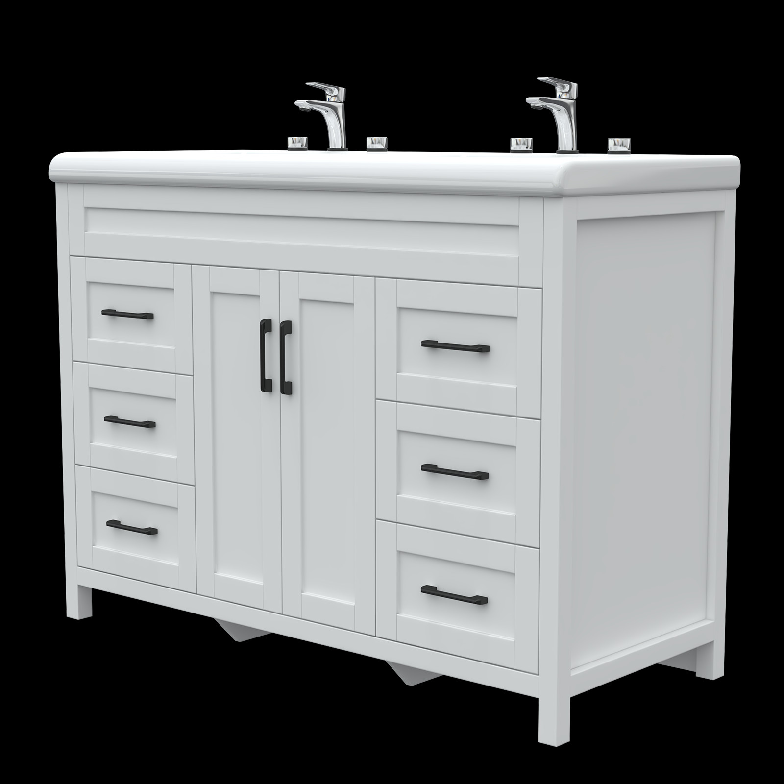 47″ Bathroom Double Sink Vanity Cabinet Ceramic Vessel Sink 6-Drawer Cabinet