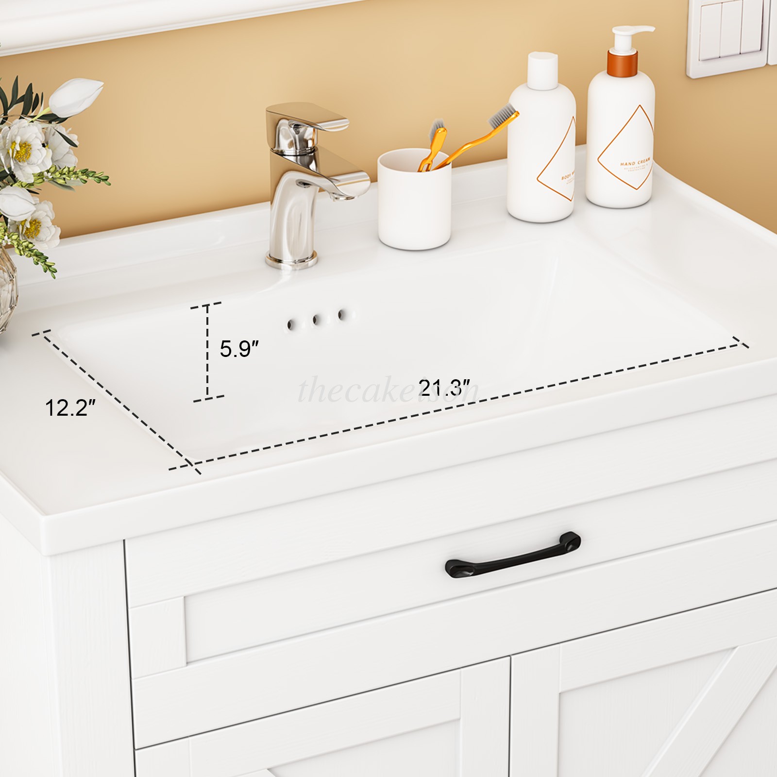 31″ Ceramic Sink Storage Bathroom Vanity Bathroom Cabinet Space with 2 Doors