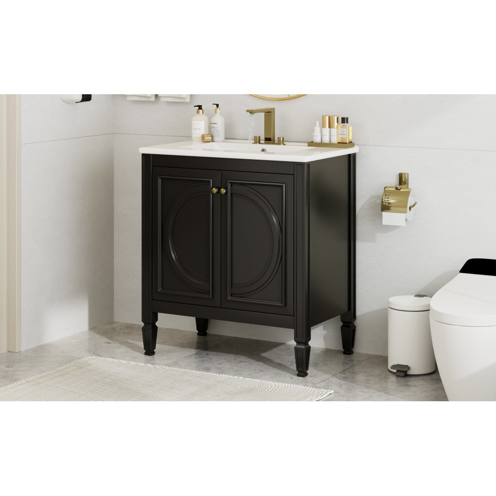 30″ Bathroom Vanity with Sink, Two Doors with Shelf, Soft Close Door Hinges