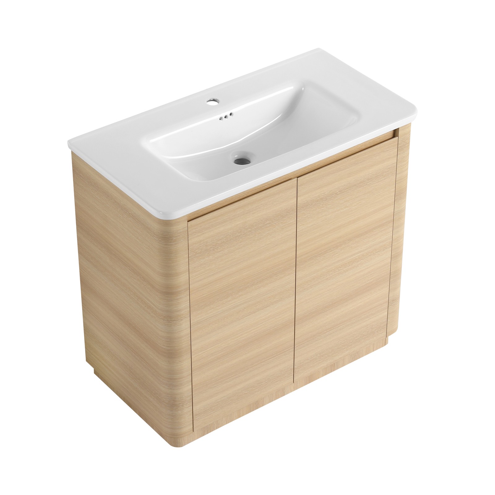 36” Plywood Freestanding Bathroom Vanity W/White Ceramic Sink 2 Doors Oak Color