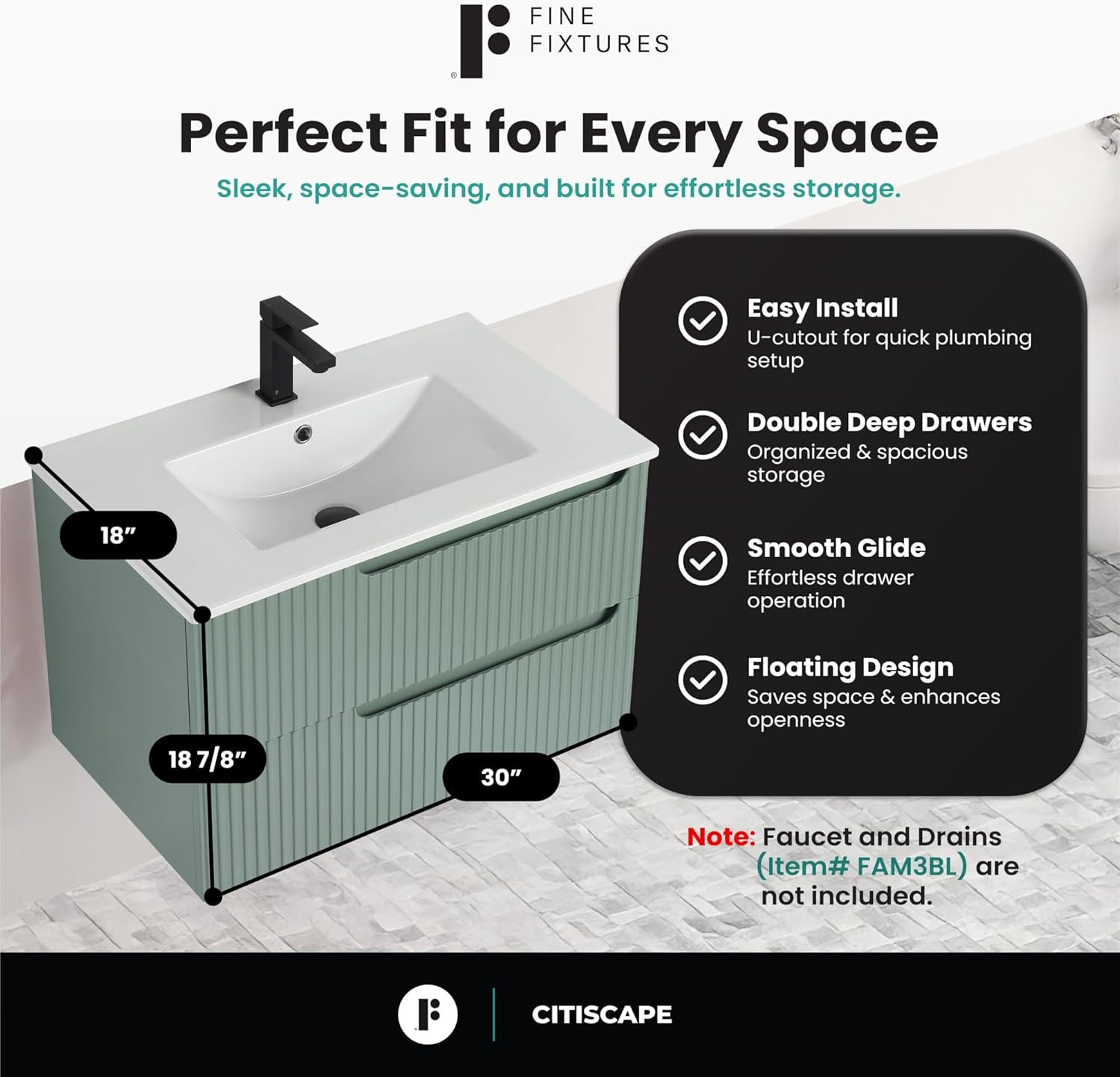 Elegant Mint Green 30″ Bathroom Vanity with Sink – Modern Design