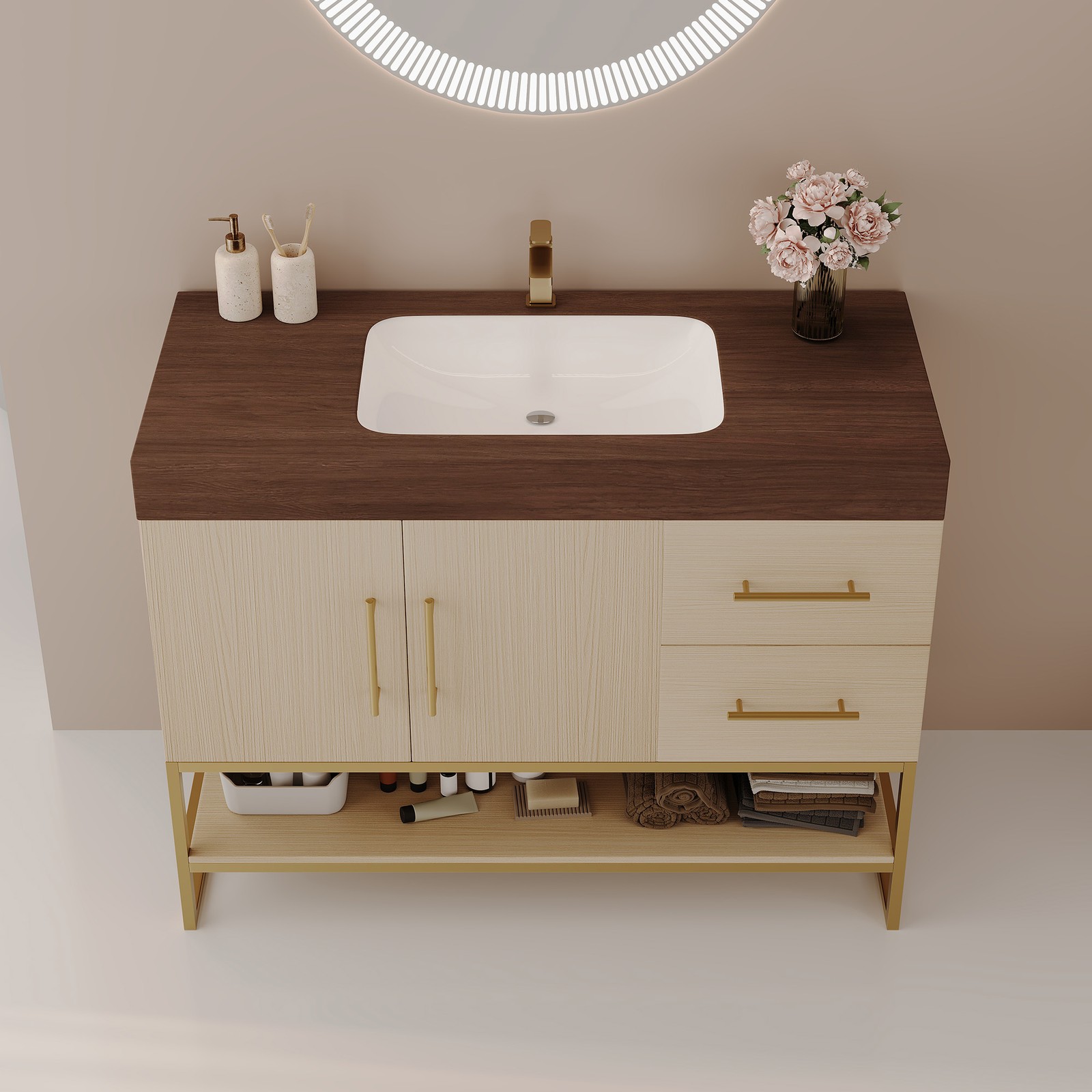 36″ Free-Standing Bathroom Vanity w/Seamless Ceramic Sink & Sintered Stone Top