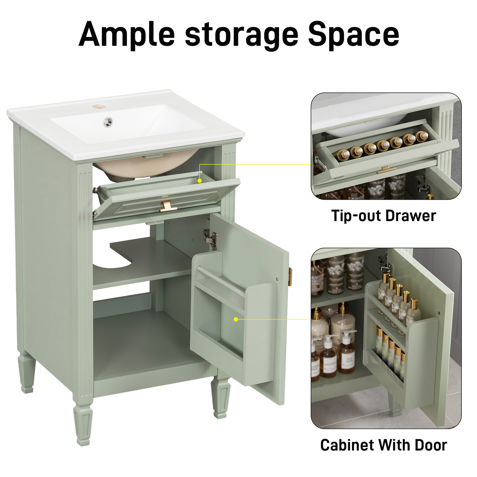 20″ Bathroom Vanity w/Ceramic Sink Modern Storage Cabinet w/Adjustable Shelf