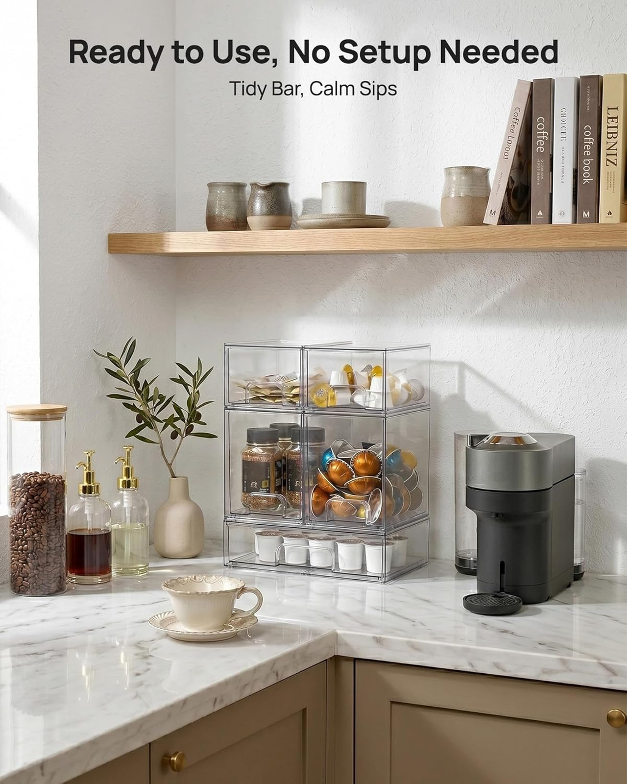 Stackable Storage Drawers Set of 5 Clear Plastic Organizer Bins for Bathroom
