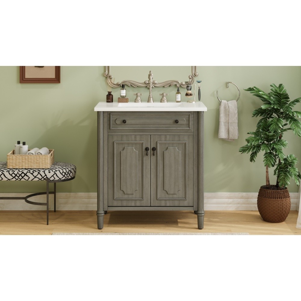 30In Bathroom Vanity with Sink Rustic Bathroom Cabinet with Soft Close Doors
