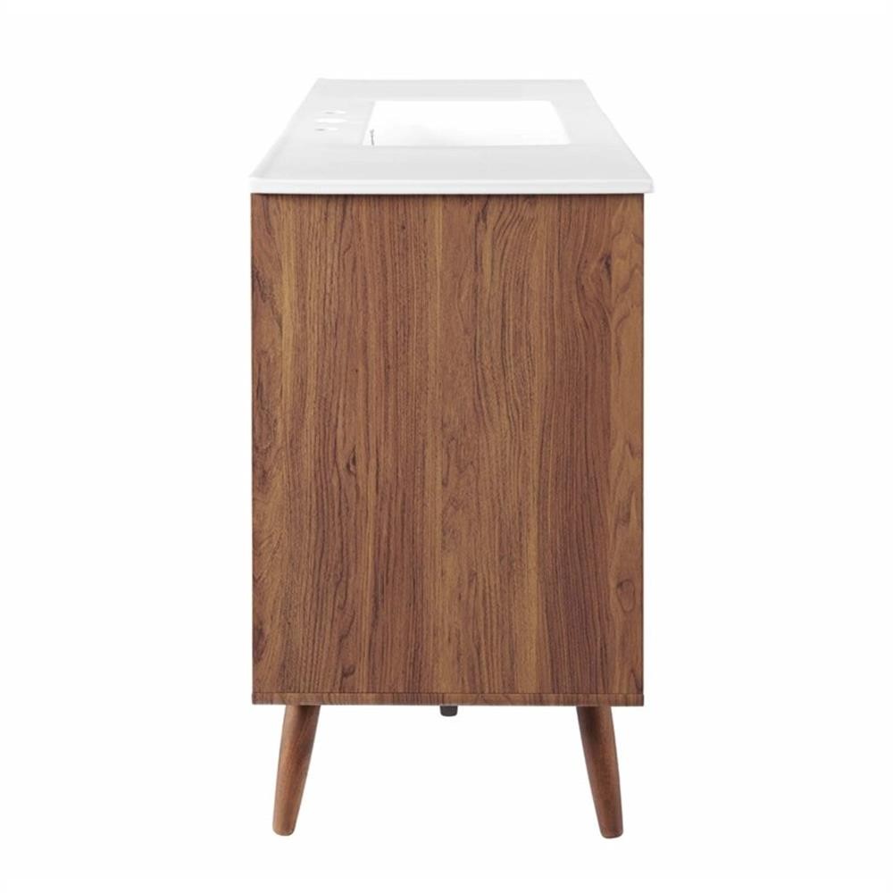 Pemberly Row 47″ Modern Wood Single Sink Bathroom Vanity in Walnut/White