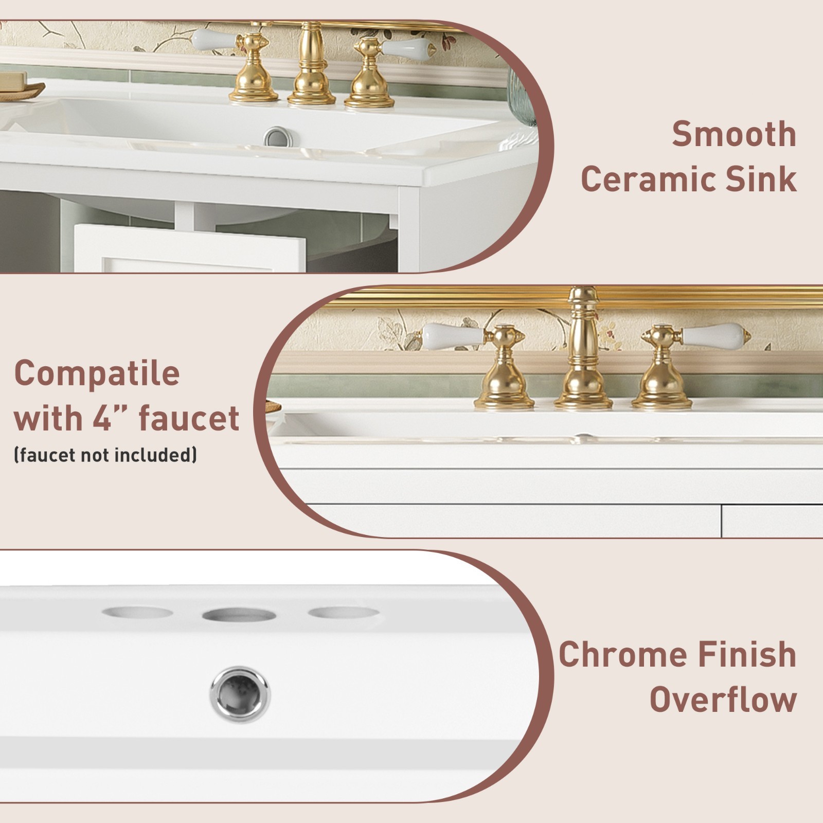 24″ Bathroom Vanity Set with Ceramic Sink Wall Mounted Bathroom Cabinet White