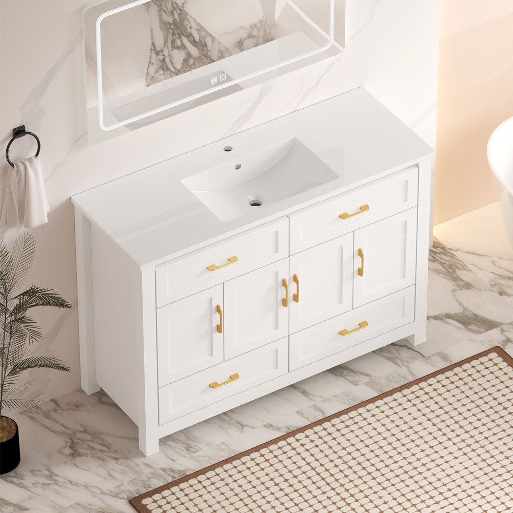 48″ Bathroom Vanity w/Sink,Freestanding Vanity Storage Cabinet,2 Drawers,4 Doors