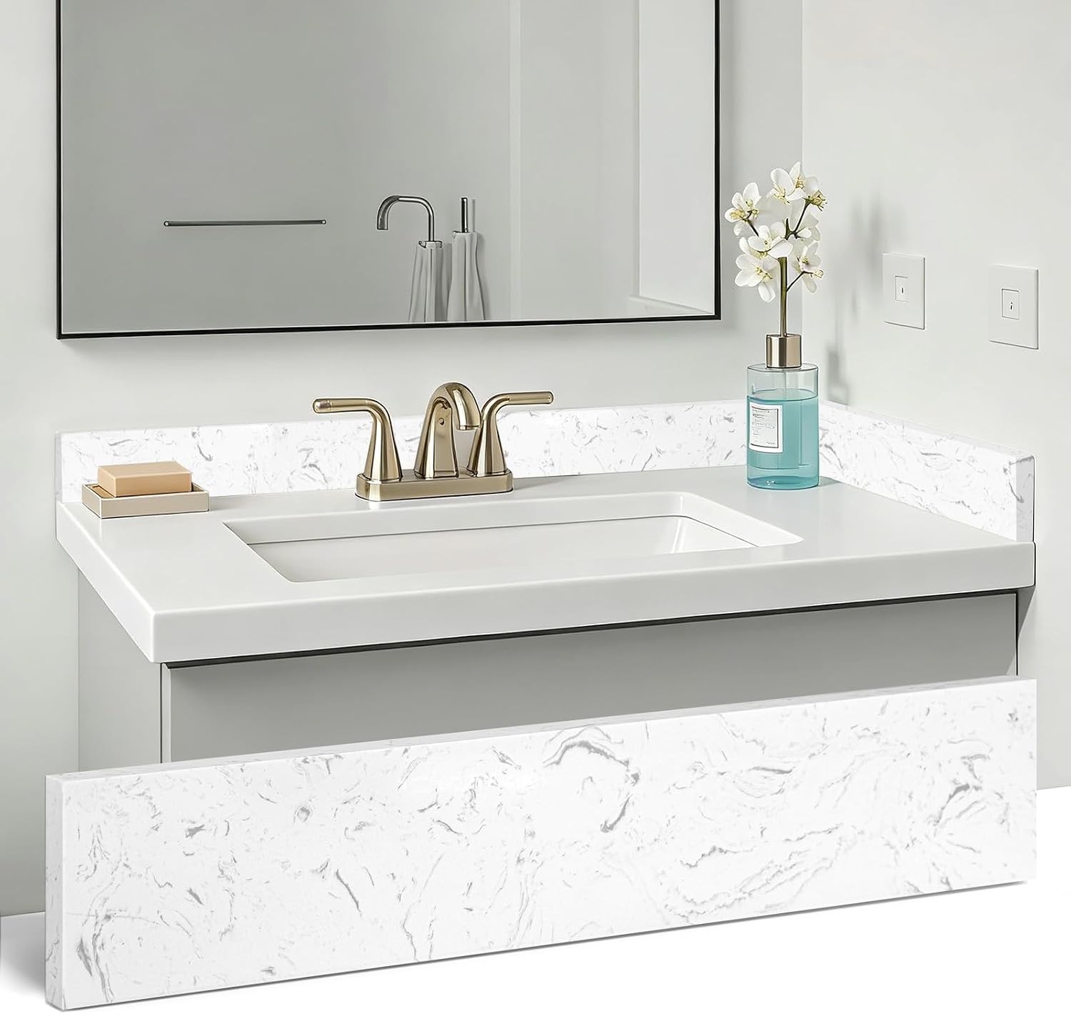 Reallnaive 22×4 Carrara White Marble Vanity Side Splash Engineered Stone