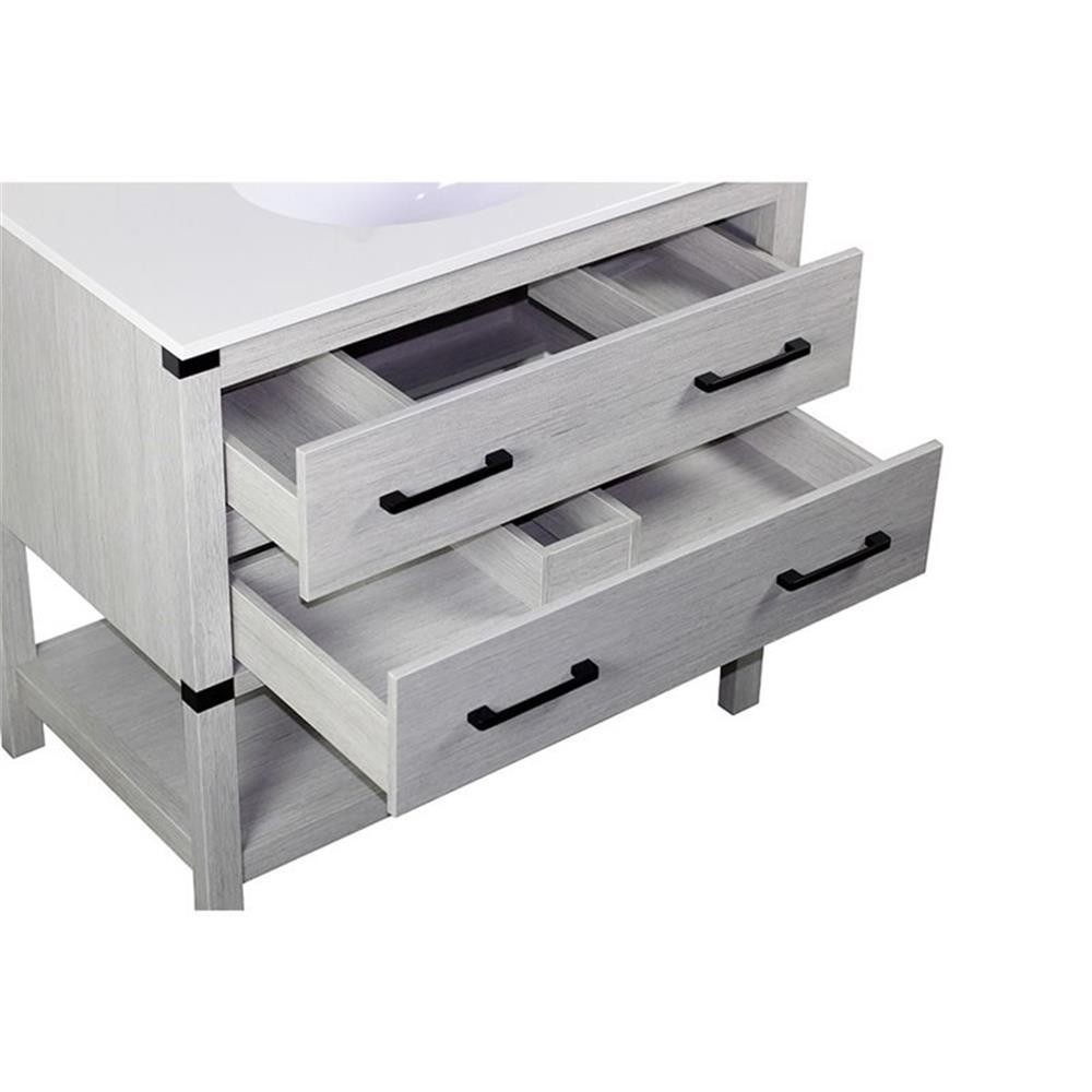 37″ Transitional Single Solid Wood Vanity with Oval Sink in Gray Pine