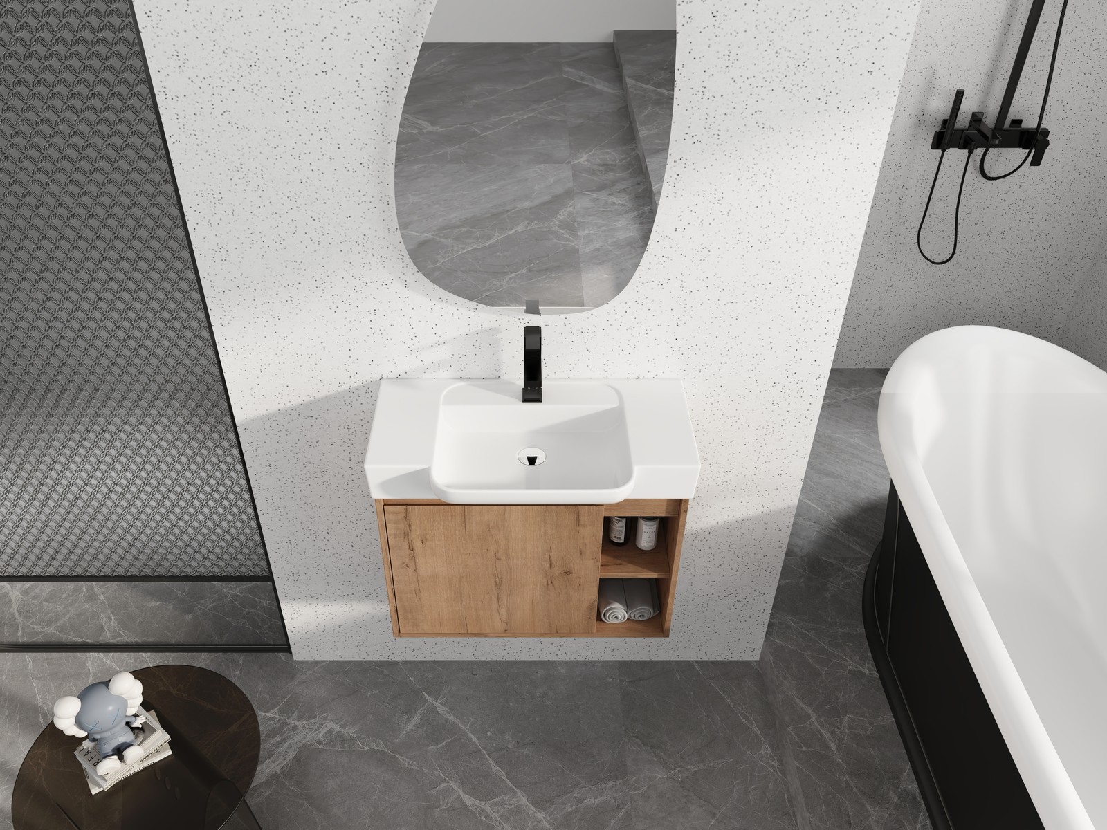 28 Inch Wall Mount Bathroom Vanity White Ceramic Sink Soft Close Door