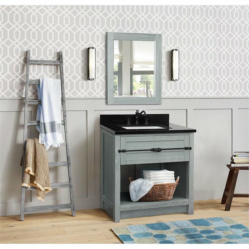 Plantation Solid Wood Single Rectangle Sink Vanity in Gray Ash/Black Galaxy