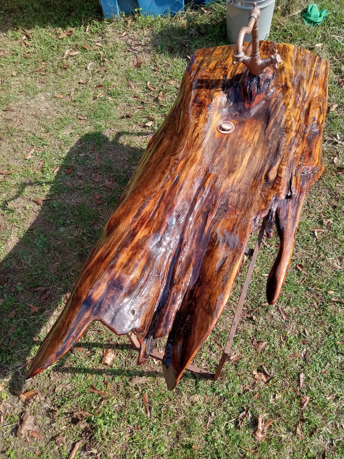 One of a Kind! REAL Ancient Sinker Cypress Rustic Bath Vanity Wood Slab w/Faucet