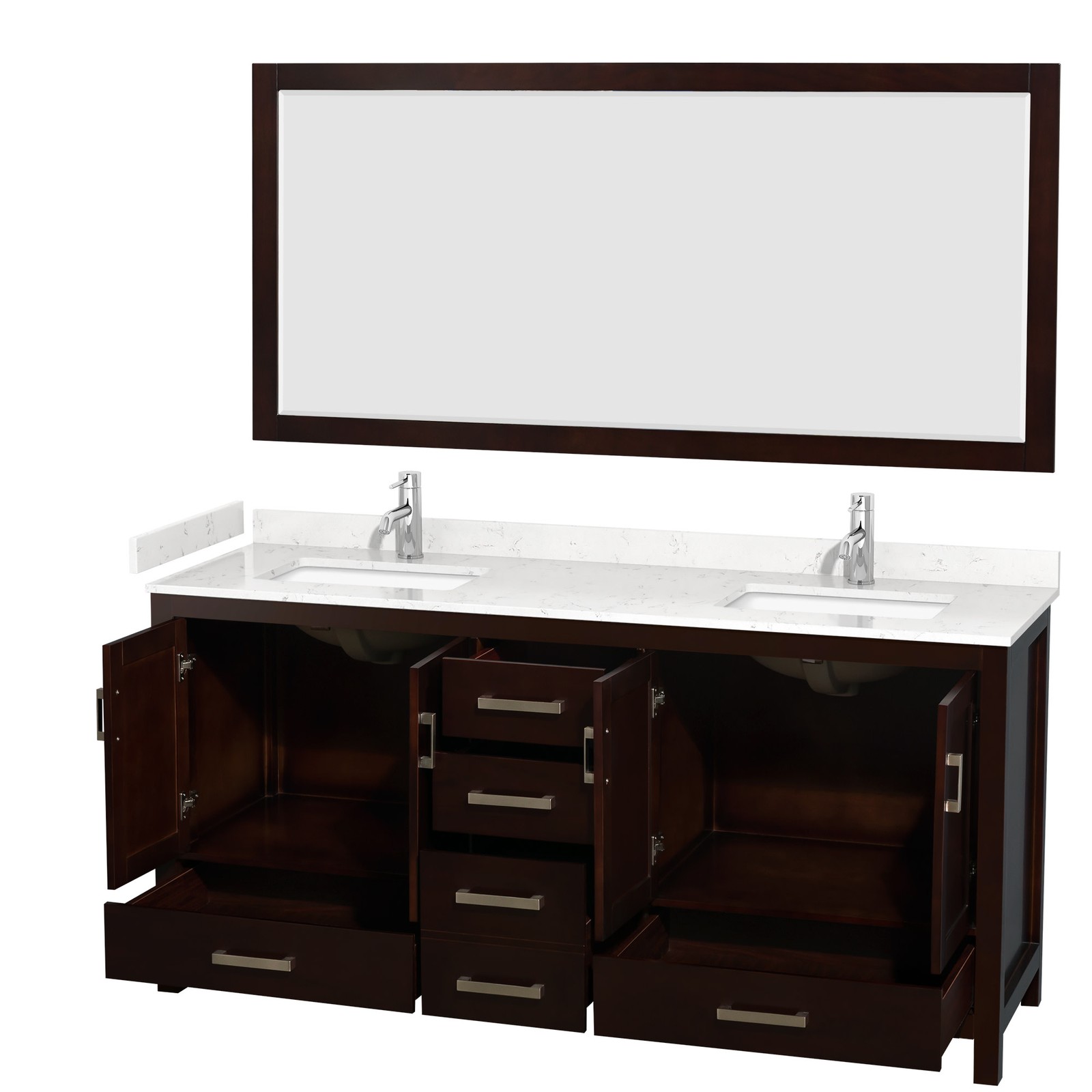 Wyndham Collection WCS141472D-VCA-M70 Sheffield 72″ – White / Carrara Cultured