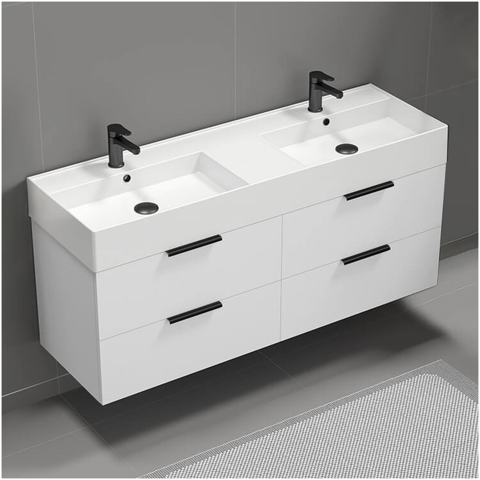 Nameeks Derin-5618-W-2 Derin 54″ Wall Mounted Double Basin Vanity – Black