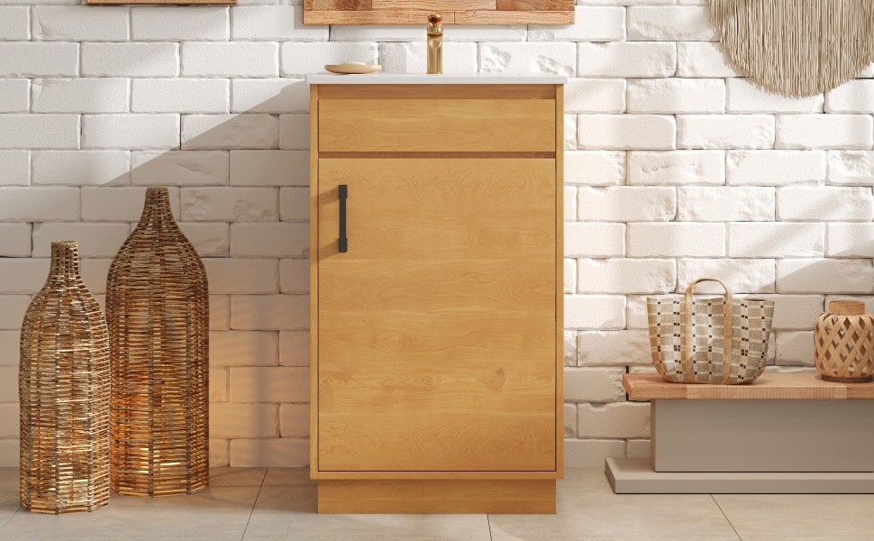 20″ Bathroom Vanity w/Ceramic Sink,Farmhouse Storage Cabinet w/Soft Closing Door
