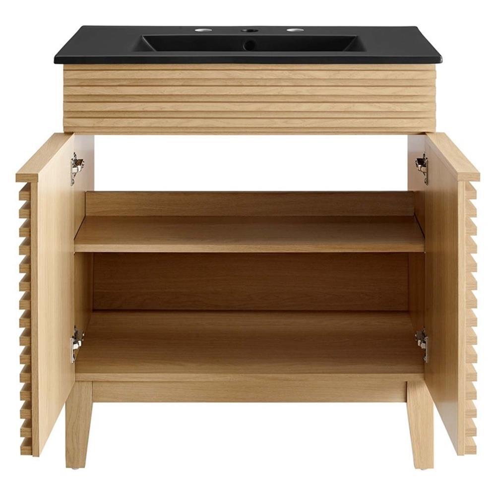 Modway Render 30″ Particleboard and Laminate Bathroom Vanity in Oak/Black