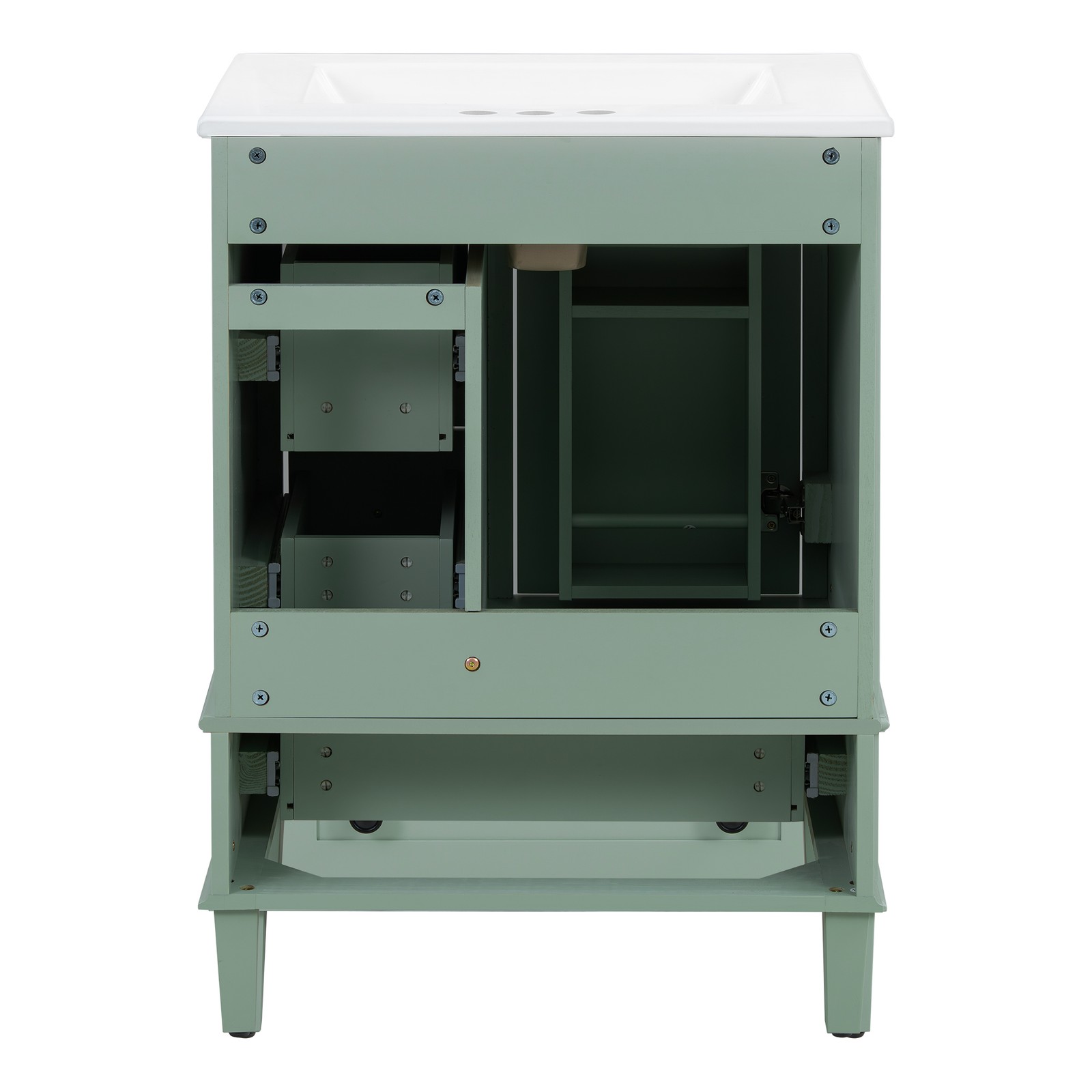 24″ Wood Bathroom Vanity Storage Cabinet with Ceramic Sink & Soft-Close Drawers