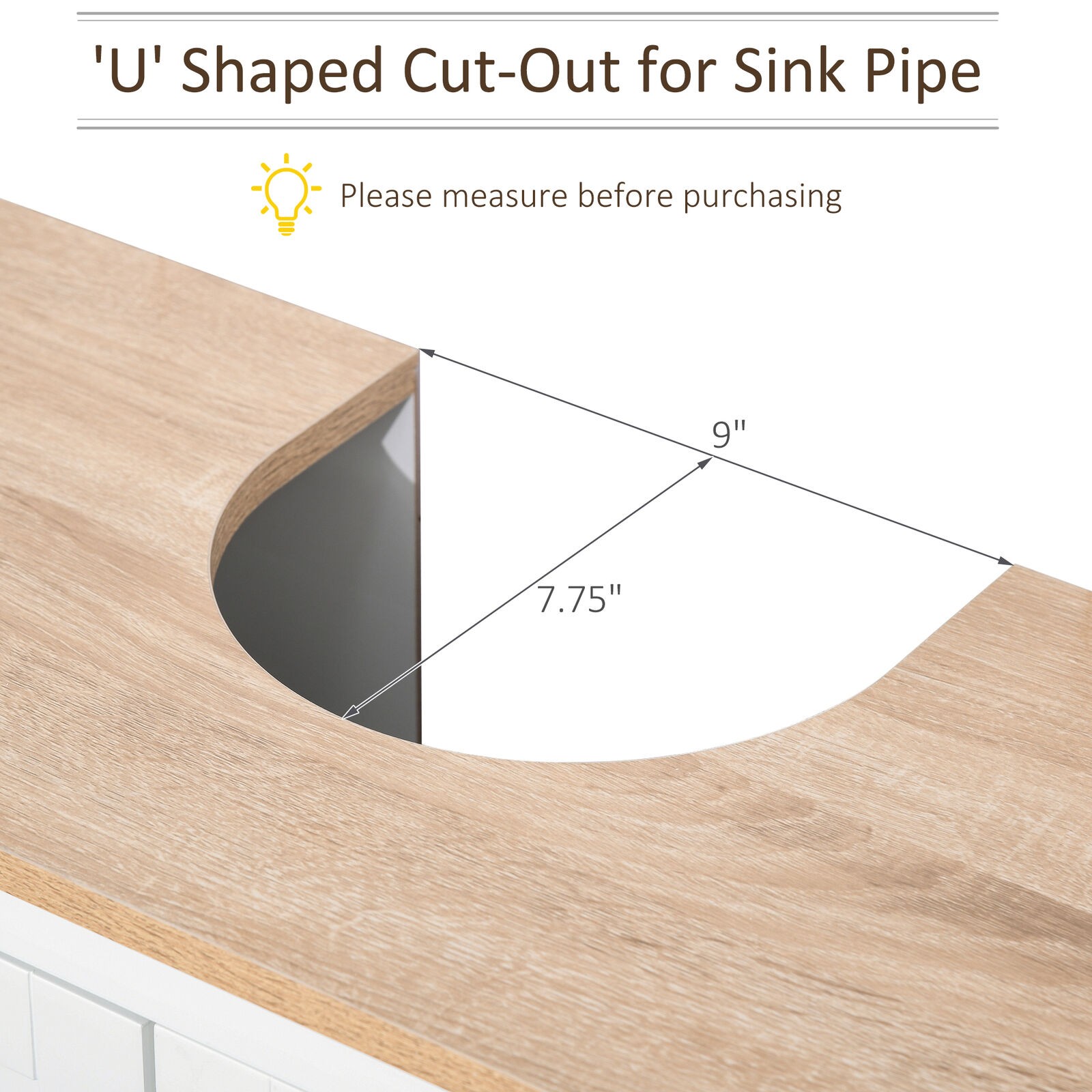 Under-Sink Bathroom Sink Cabinet, Storage Unit w/U-Shape Design, White