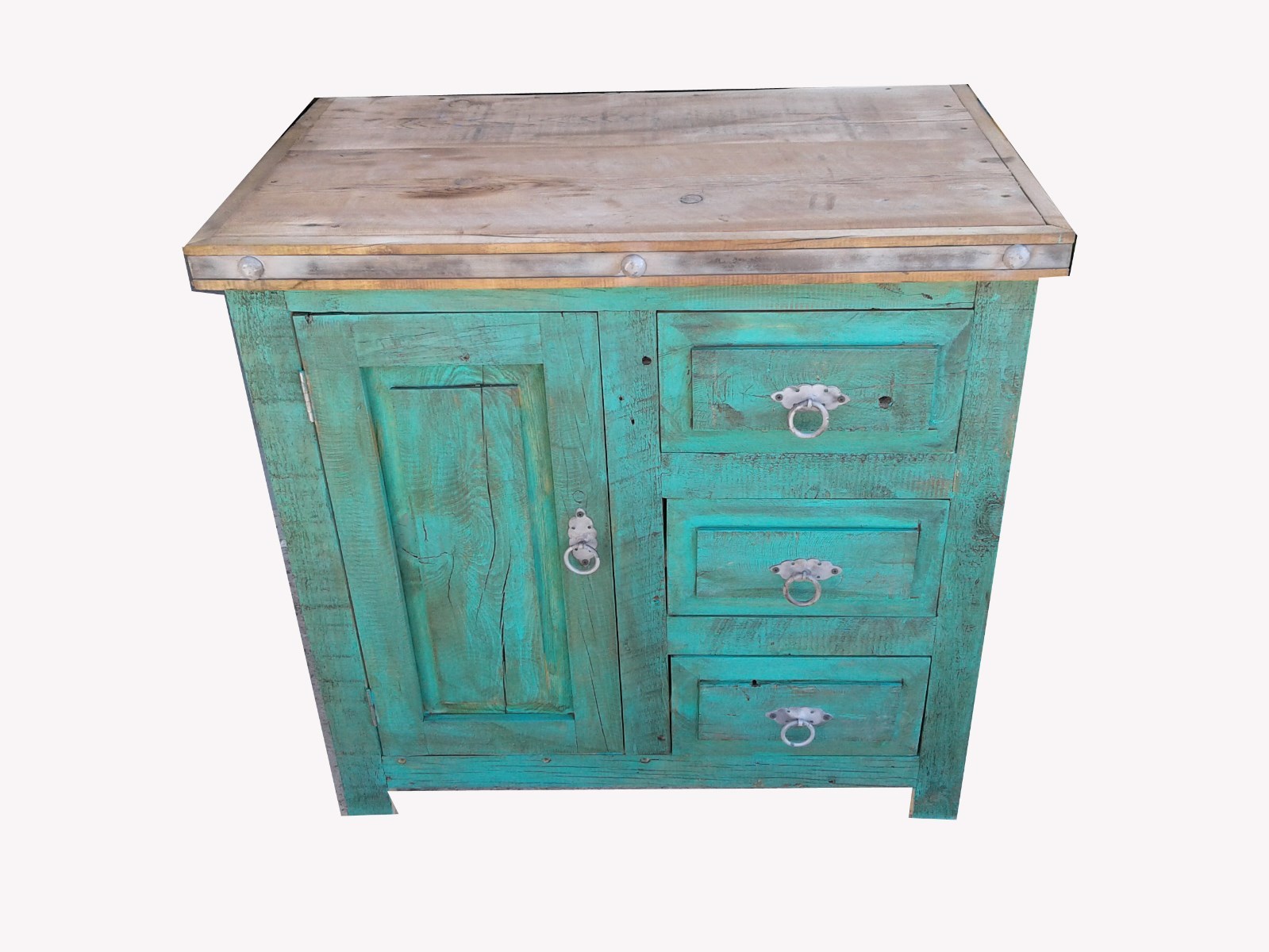 Galveston Rustic Reclaimed Wood Turquoise Bathroom Vanity / furniture